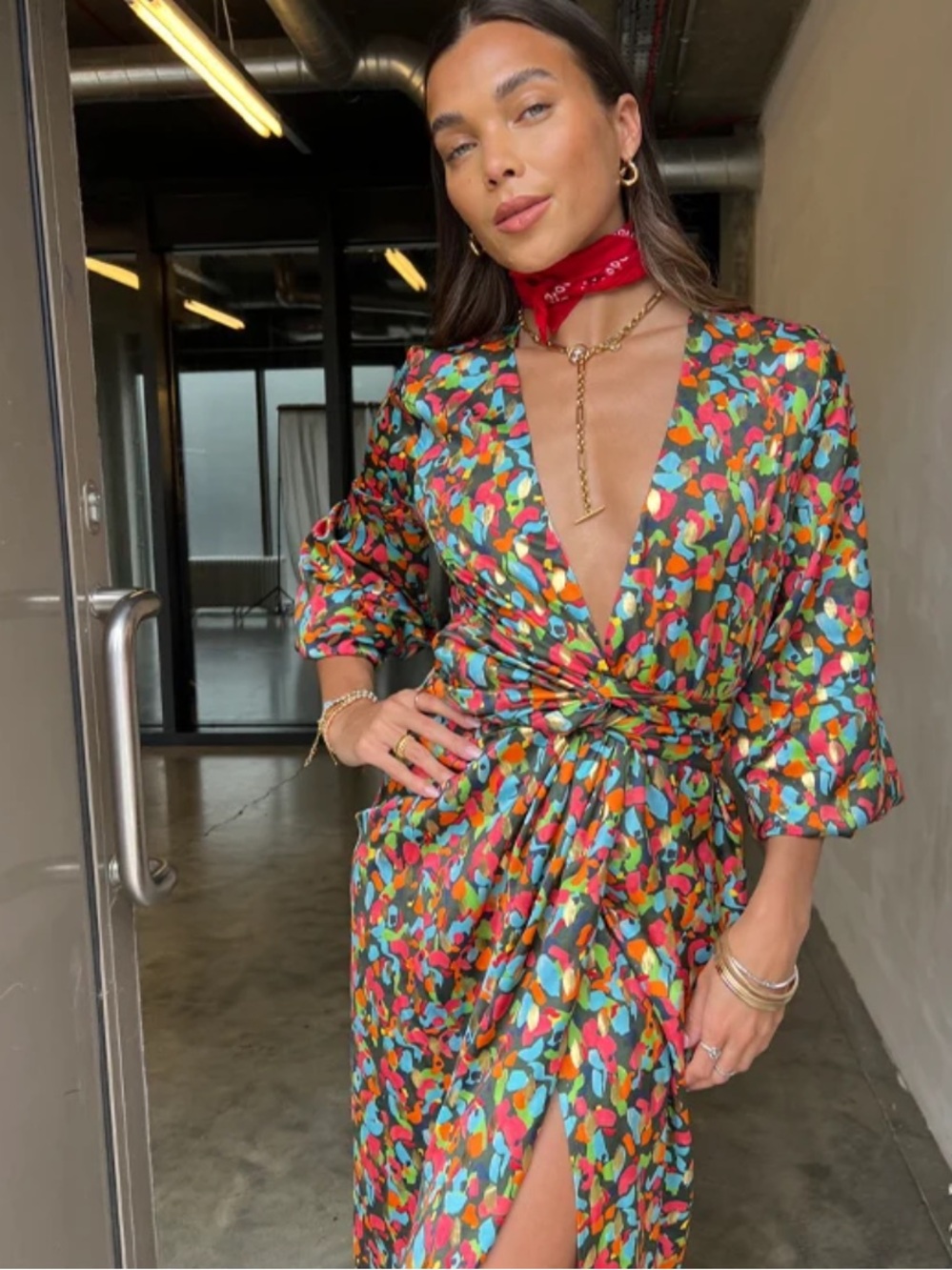 Never Fully Dressed Multicolor Abstract Wrap Dress